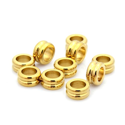 10pcs Gold Tone 304 Stainless Steel Beads Large Hole Grooved Loose Spacer 10x5mm - 第 1/2 張圖片
