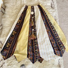 Vintage 70s Chessa Davis Maxi Skirt Multi Pattern Patchwork Hippy Tassel Ceramic