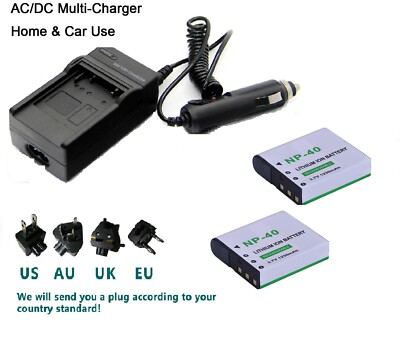 2X NP-40 Rechargeable Battery + Charger For ORDRO Z20 Z80 Z8Plus Camera EX-Z1050
