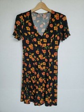 ASOS WOMEN'S SHORT SLEEVE KNIT VNECK BUTTON FRONT POPPY PRINT DRESS BLACK 2