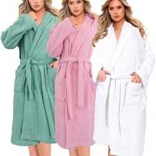 A2Z Ladies Luxurious 100% Cotton Towelling Bathrobe Hooded Towel Robe For Womens