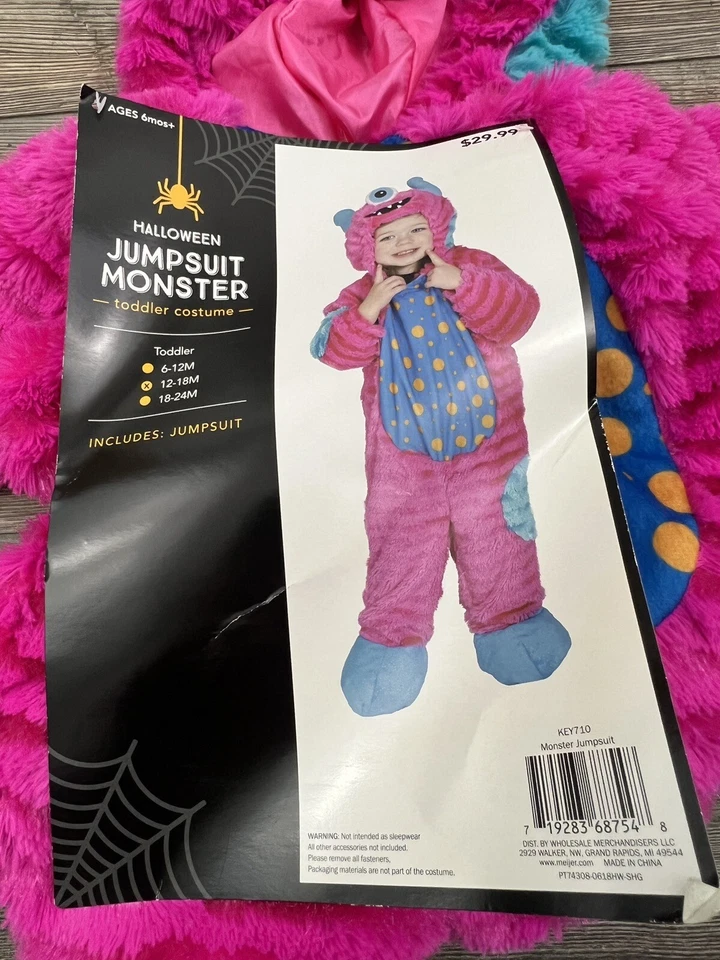 Nuevo Mono Monstruo Niño Pequeño Disfraz Con Capucha Rosa Azul Peluche Conjunto 12-18 Meses Foto 3 de 4