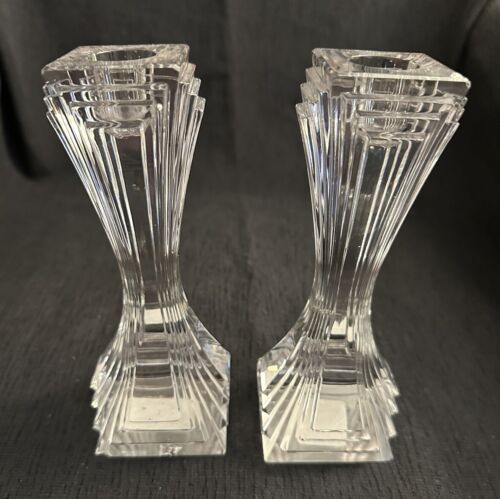 Rare Vtg  Mikasa  City Lights” 7 Inch Art Deco Candlesticks, New Not Used 1 Chip - Picture 1 of 9