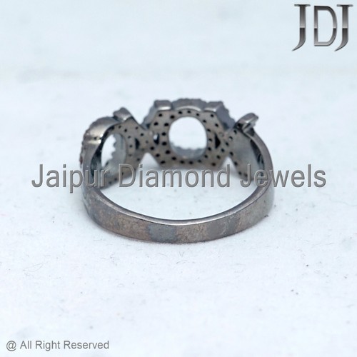 XOXO Alphabet Natural Pave Diamond 925 Sterling Silver Initial Alphabet Ring - Picture 5 of 8