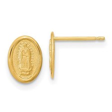 14k Yellow Gold Polished Our Lady of Guadalupe Post Earrings