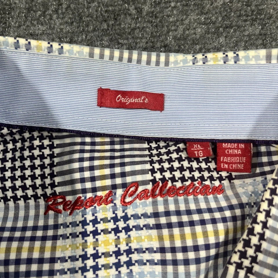 Report Collection Shirt Mens Extra Large Patchwork Houndstooth Checkered Weave - Image 3 of 4