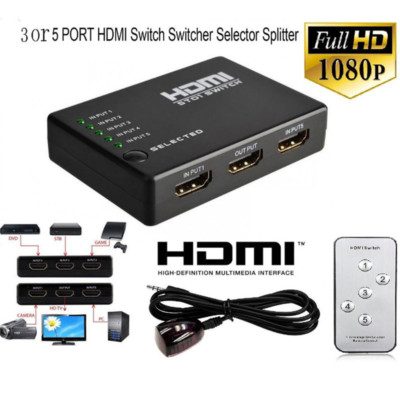 3Or5 Port HDMI Splitter Switch Selector Switcher Hub+Remote 1080p For HDTV P^a5