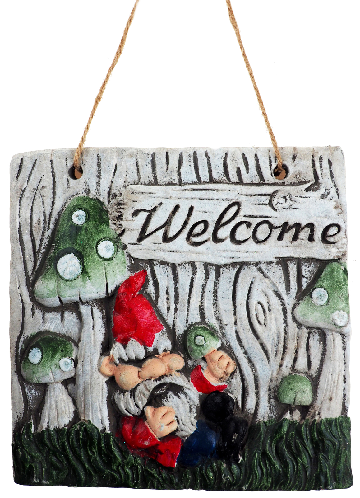 Gnome Hanging Garden Square Welcome Plaque - Red
