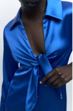 Zara Blue SATIN EFFECT KNOTTED DRESS XS