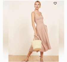 Reformation Womens Mary Midi Dress Medium Sleeveless pink  Pockets Stretch USA