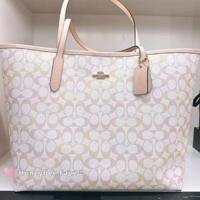 NWT Coach City Tote Bag In Pretty Signature Canvas CDZ04 Chalk