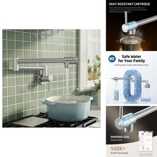 KES Pot Filler Faucet, Double Joint Swing Arm Kitchen Folding Stove Faucet Wall