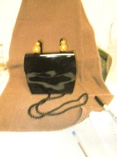 VTG 80'S LITTLE BLACK EVENING BAG, ELEGANT  DRESSY, VINYL W/GOLD ACCENTS