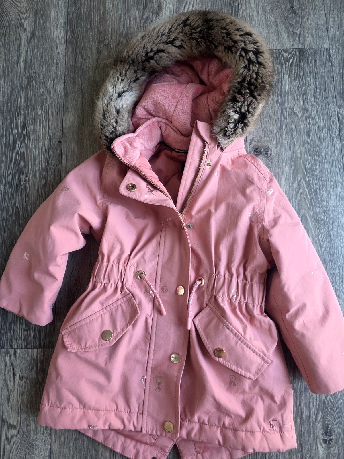 PONY Joules ROSA Imbottito Impermeabile Alix Cappotto Giacca Età 3 Bordo Pelliccia Staccabile