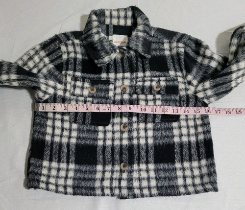 Cat & Jack Black & White Plaid Cropped Shacket Girls Size S (6/7) Shirt Jacket - Picture 8 of 11