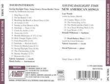 DAVID PATTERSON SAVING DAYLIGHT TIME: NEW AMERICAN SONGS NEW CD