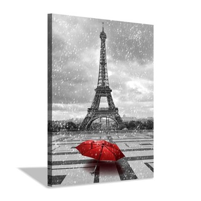 Eiffel Tower Painting Wall Art: Paris Cityscape Artwork Red Umbrella Picture ...