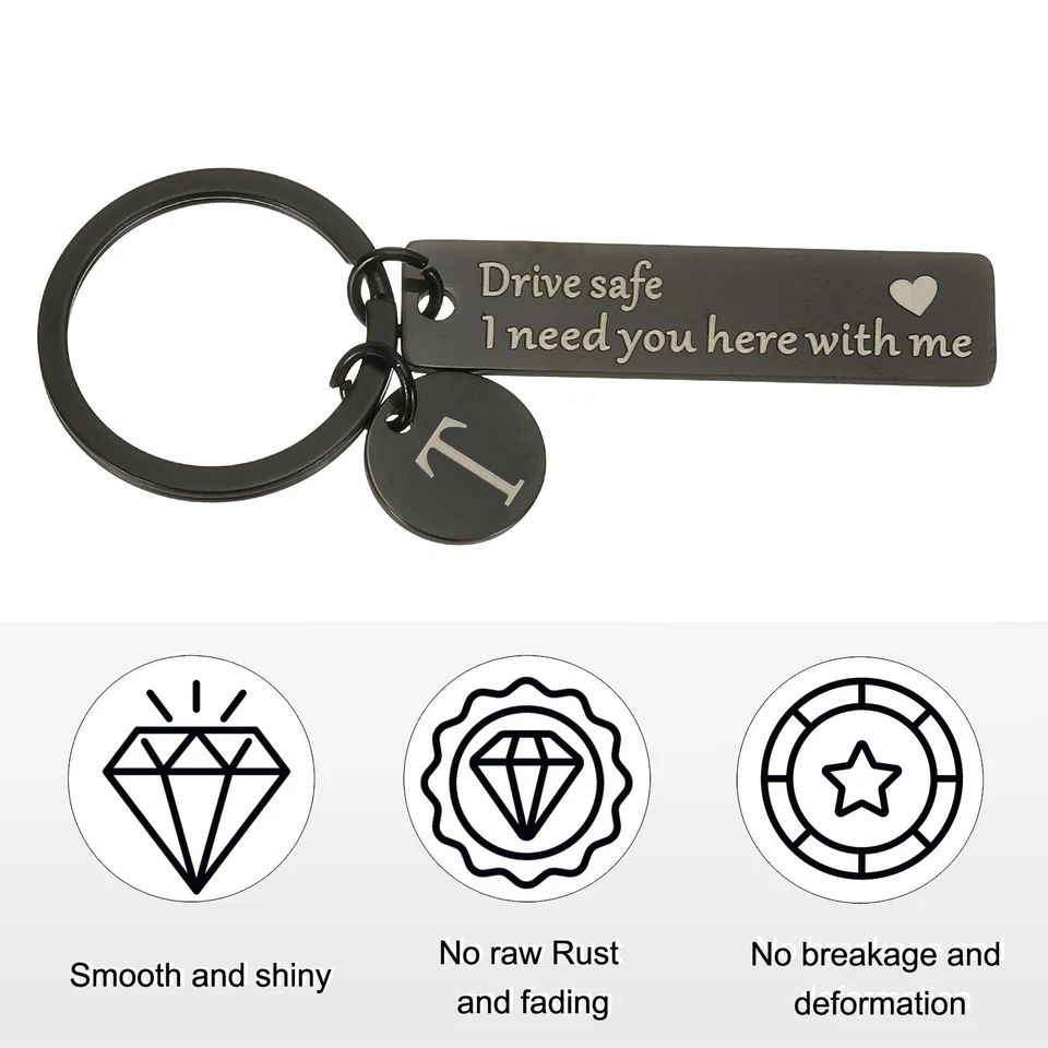 Drive Safe Keychain, 1 Set Letter t Keychain I Need You Here with Me, Black Foto 3 de 4