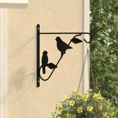 Hanging Basket Bracket Black Steel Heavy Duty Wall Mount Medium Size