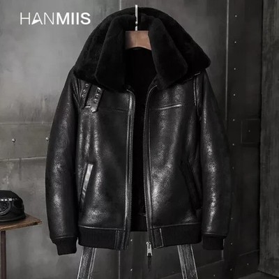 Men's Black B3 RAF Flight Bomber Aviator Real Sheepskin Shearling Leather Jacket