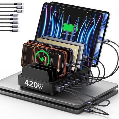 420W Ladestation Mehrere Geräte USB C Charging Station, GaN PD3.0 10 Anschlüsse