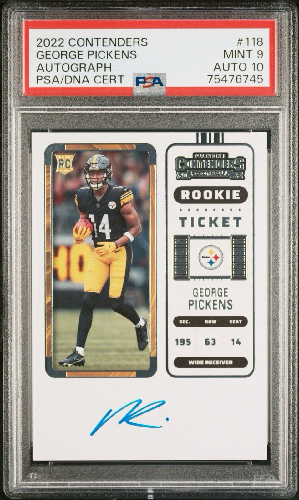 2022 PANINI CONTENDERS GEORGE PICKENS ROOKIE TICKET AUTO #118 PSA 9 AUTO 10 🔥
