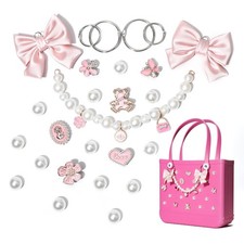 Fabric Bow Charms for Rubbet Totes Women, Pearl Chains, Accessories Charms Co...