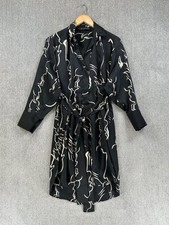 Zara Dress Womens Size S Black White Patterned Long Sleeve Belted Knee Length