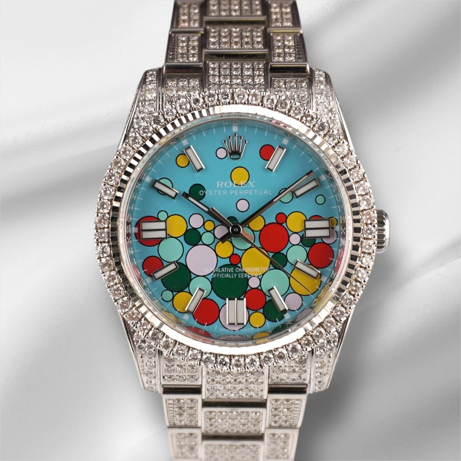 Rolex — Rolex 36mm Oyster Perpetual 10ct Iced Out Steel Celebration Dial Watch 116000