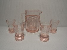 Vintage Mosser Jennifer Pink Cameo Glass Miniature Juice Pitcher w/ 4 Tumblers