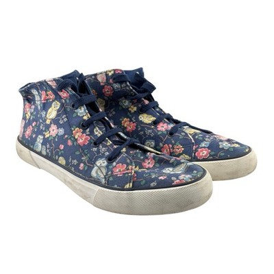 Cath Kidston Damenschuhe Größe UK 8 Canvas-Stiefeletten blau Eulen-Design sehr guter Zustand