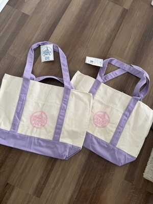 Trader Joe's Swellendam Foldable Canvas Tote Bags Beige Purple Set of 2