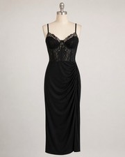 CIDER Women’s Black Lace Corset Slip Dress Size L Ruched Mesh Midi Bodycon