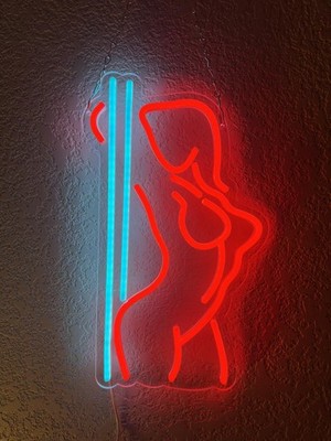 16''x10'' Stripper Pole Dance Girl Bar LED Neon Sign With Dimmer USB Powered Light