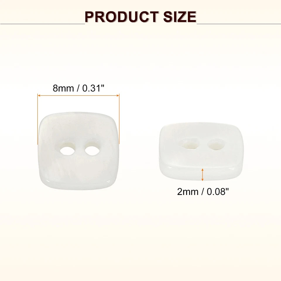 10 botones cuadrados 8 mm 2 agujeros botones de costura artesanal concha, blanco Foto 2 de 4