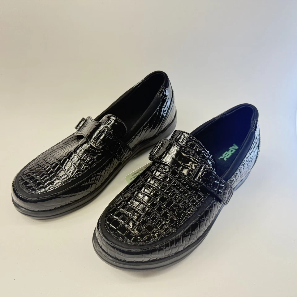 APEX Mujer Talla 6.5 Pétalos Anchos Evelyn A205W Cuero de Cocodrilo Negro Diabético NUEVO Foto 2 de 4