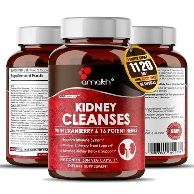 Kidney Cleanse Complex 16 Herbs Supports Detox Liver 1120mg 60 Capsules