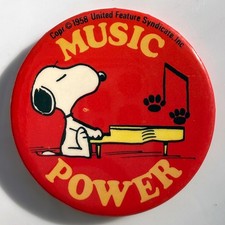 Vintage SNOOPY pin Music Power licensed button PEANUTS comic Charles M Schulz