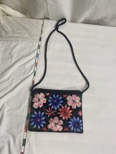 Vintage Style Floral Embroidered Crossbody Purse Black Fabric Boho Velour Bag
