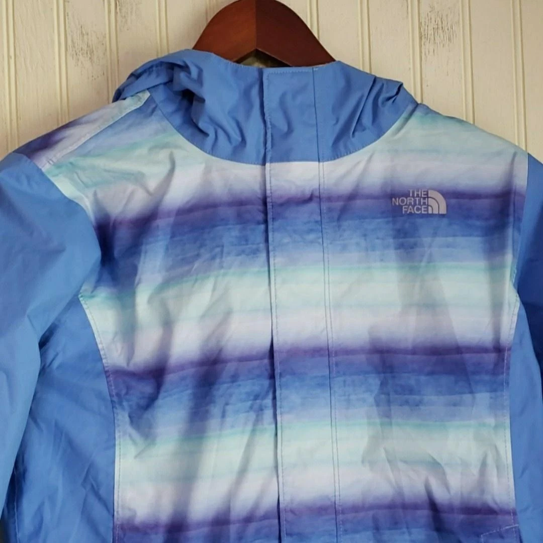 The North Face Jacket Girls 14/16 Blue Striped Hooded Full Zip Windbreaker