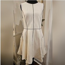 ALICE+OLIVIA M White LWD Contrast-Trim Sleeveless Skater Dress Wedding Graduate