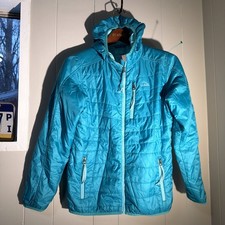 L.L. Bean Packaway Puffer Hooded Jacket Youth LG 12-14 Primaloft Quilted Blue