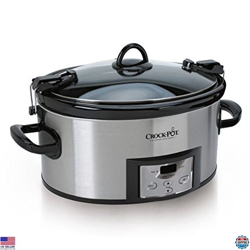 Olla de cocción lenta programable de 6 cuartos con temporizador digital y asa de transporte, inoxidable Foto 2 de 4