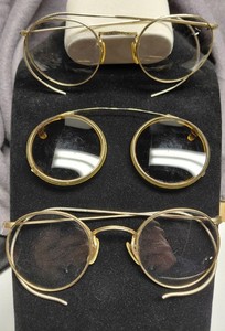 Antique Set Of B&L And Artcraft-Nokorod G.F. Glasses & Clip-on Sunglasses-1900's