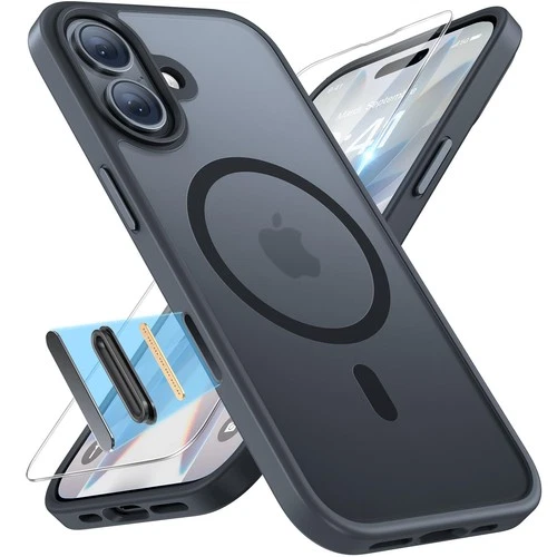 iPhone 17 MagSafe Case + 9H Screen Protector – Matte Graphite Black