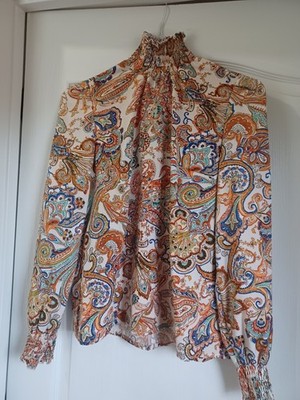 Paisley Mock Neck Long Sleeve Blouse Size SMALL