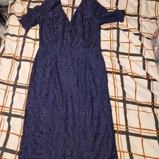 BHS Navy Lace Overlay Dress Lined Size 12 Wedding Guest