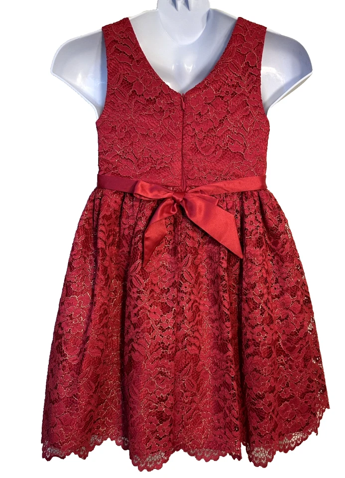 6X 7 女孩美国公主红色蕾丝蝴蝶结水钻圣诞假日连衣裙 — 第 2/4 张图片