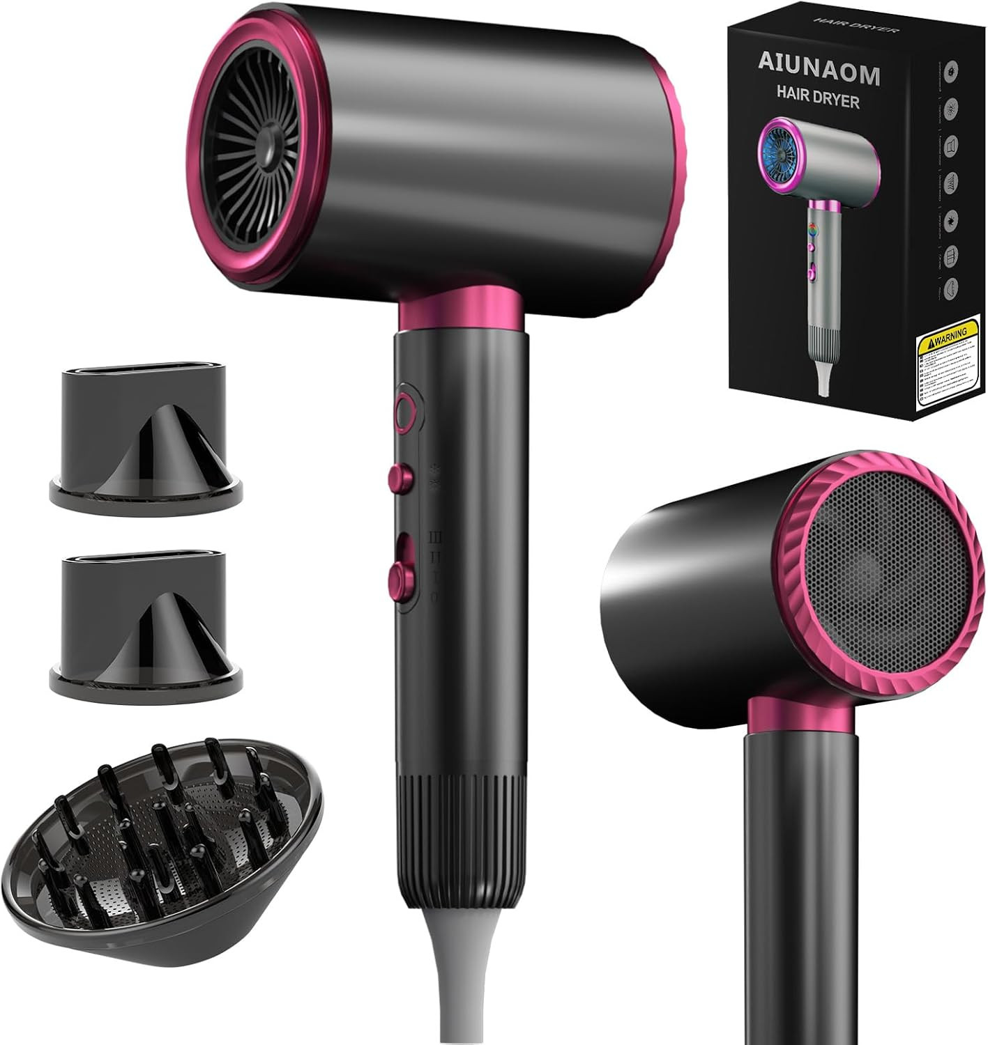 2400W Phon Capelli, Asciugacapelli Ionico Silenziosi Con 1 Diffusore E 2 Concent