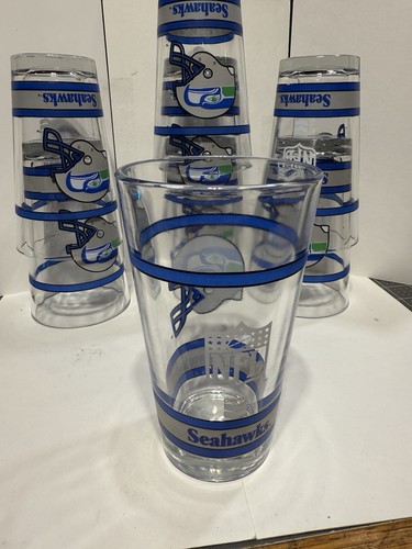 Seattle Seahawks Libby Pint Glasses SET of 8 Chevron NFL Logo 12oz Vintage - Picture 3 of 7